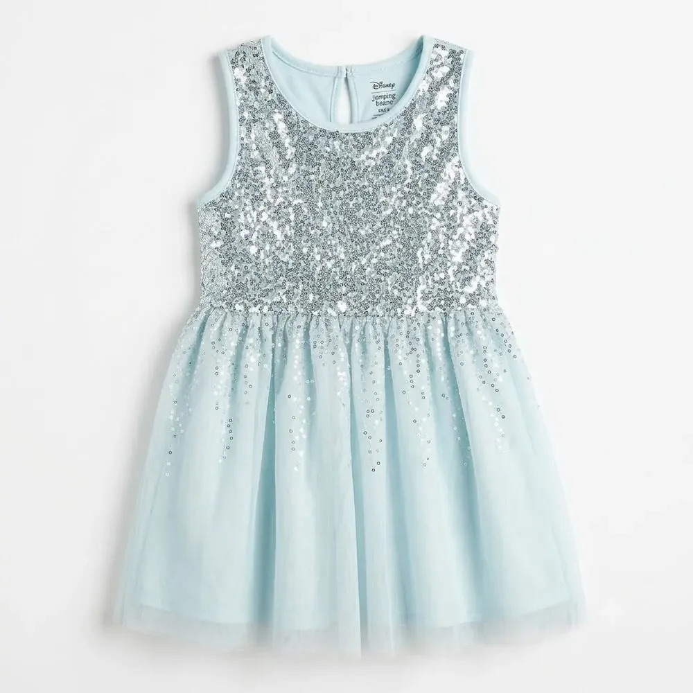 Disney Jumping Beans Girls Size 5 Blue Silver Sequin Tulle Dress Frozen